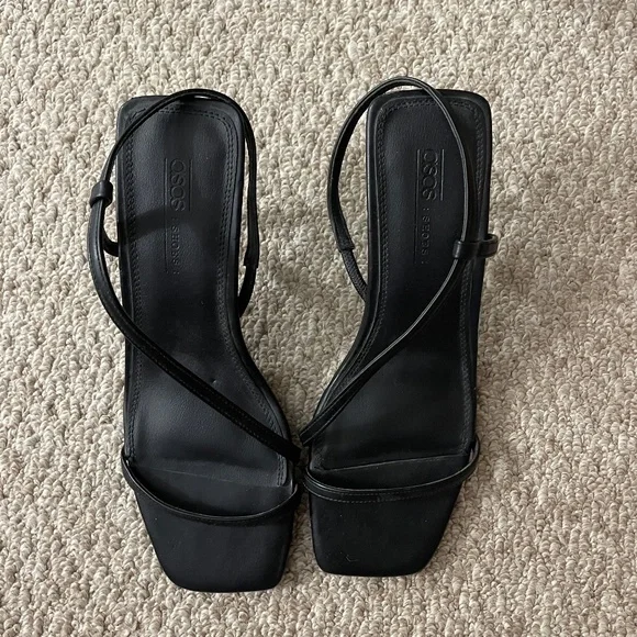 ASOS black strappy square toe kitten heels sz 7 - Picture 1 of 4